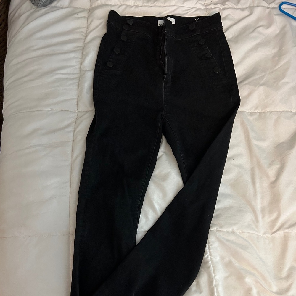 loft black flare crop jeans with buttons on the side size 6/28